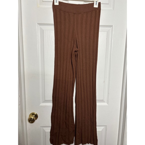 Miss Love Ribbed Knit Pants Brown Flare Leg Comfy Casual Size M Medium 0891 - Picture 1 of 3